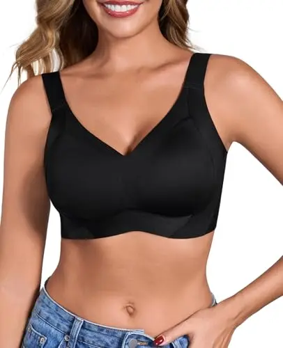 GLNEGE Women's seamless wireless push-up bra with jelly lift in black