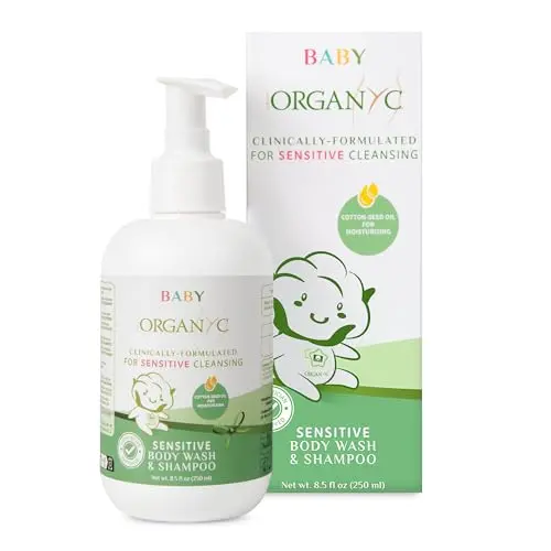 Organyc Baby Shampoo and Body Wash bottle with cottonseed oil