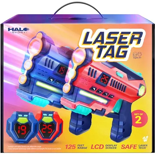 Halo Sport laser tag set with two futuristic blasters and two sensor vests