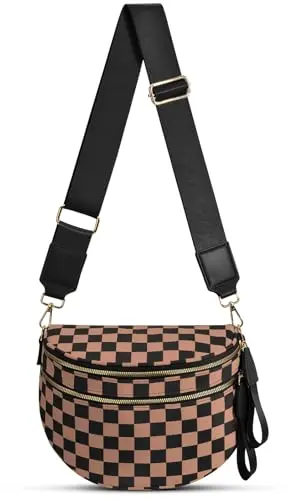 Checkered pattern nylon crossbody bum bag or fanny pack for women