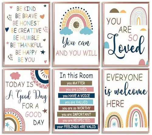 GGF Pink Boho Rainbow Canvas Wall Art set of 6 motivational posters for girls