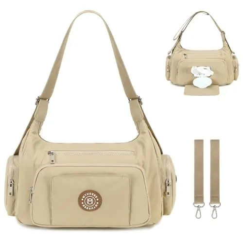 MYHOZEE puffer crossbody diaper bag with built-in wipes and trash dispenser