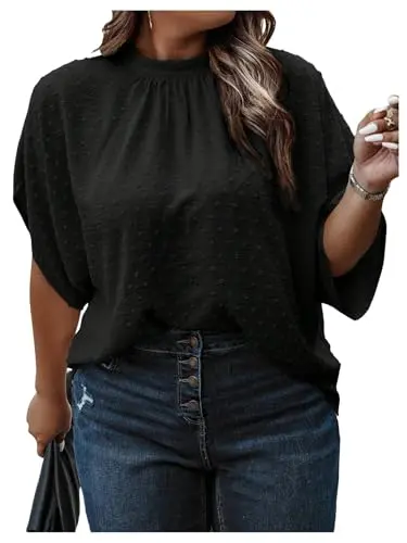 SOLY HUX Women's Swiss Dots Blouse in Pure Black