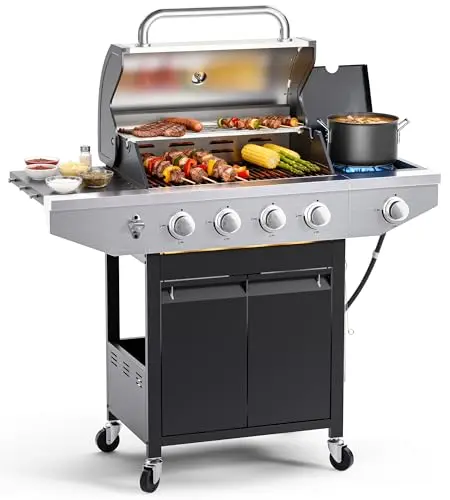 EUHOME 4-burner stainless steel propane gas grill with side burner for backyard cooking