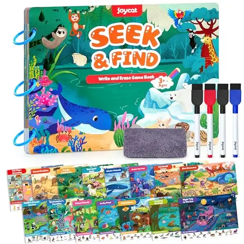 JoyCat Seek & Find Game Book with dry-erase markers and storage bag