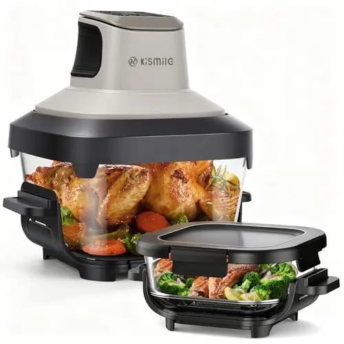 Kismile air fryer with creamy glass containers and dual bowls
