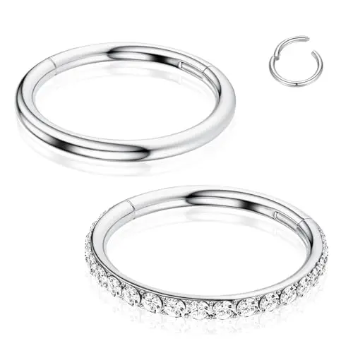 WYR 2-Piece Titanium Nose Rings with Seamless and Crystal Designs