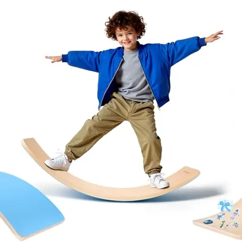 ONZILLO blue wooden balance board with non-slip felt bottom