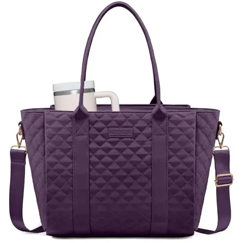 LOVEVOOK quilted teacher tote bag with multiple compartments and Stanley bottle holder