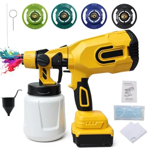 W24NPBLM yellow cordless paint sprayer gun for DeWalt 20V batteries.