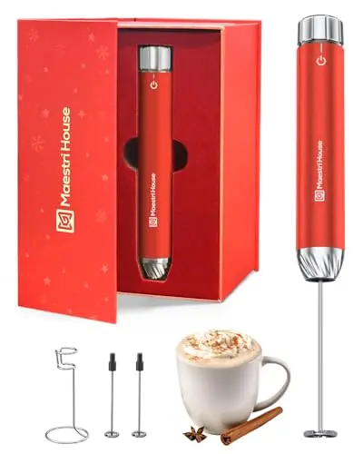 Maestri House LunaFro Max milk frother in Santa Red gift box