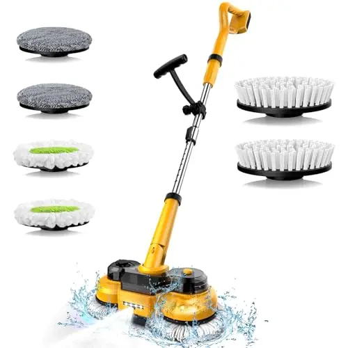 Denqir cordless electric spin mop powered by a Dewalt battery