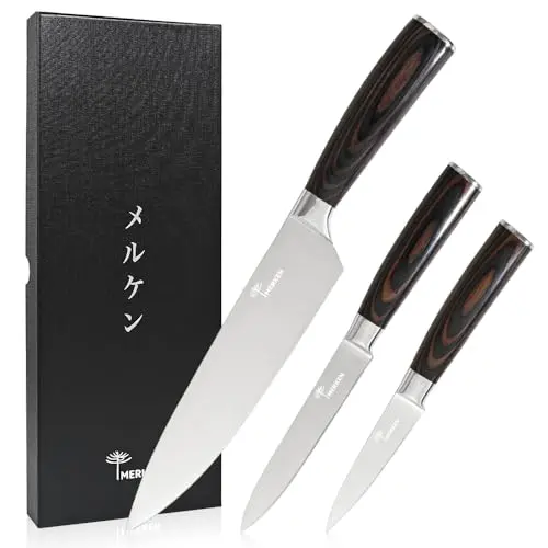 MERKEN 3-piece knife set with chef, utility, and paring knives