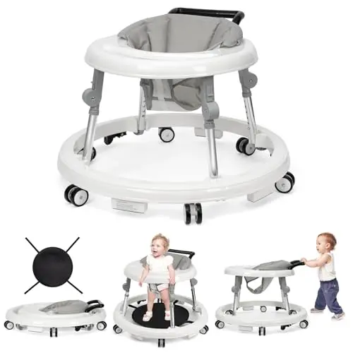 Pvauert white foldable baby walker with large tray
