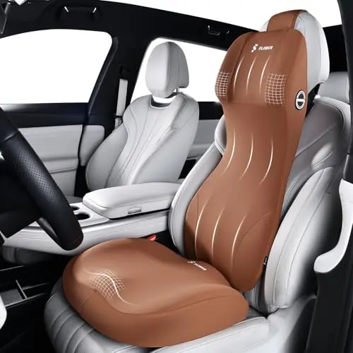 FLORICH brown seat cushion and attached lumbar support with headrest pillow