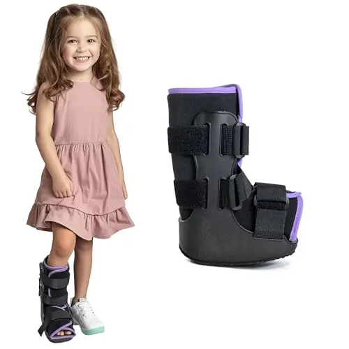 Brace Direct lavender-colored medical walking boot for kids with foot injuries