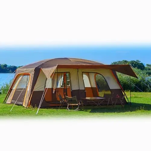 KTT large brown cabin tent for big groups and families