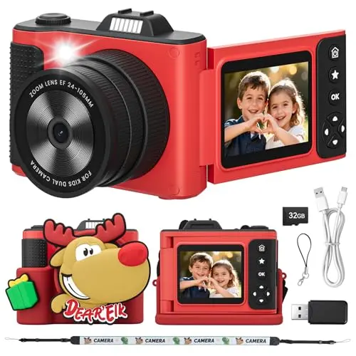 Myvia Kids Digital Camera S6RED in red with protective case