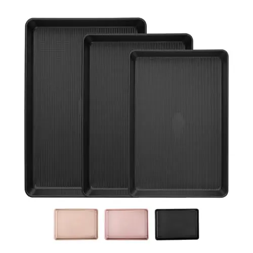 SakerPlus Baking Sheet Pan Set of 3 in black with striped texture pattern