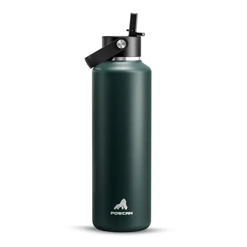 POWCAN 24 oz insulated stainless steel water bottle with straw lid in fir green