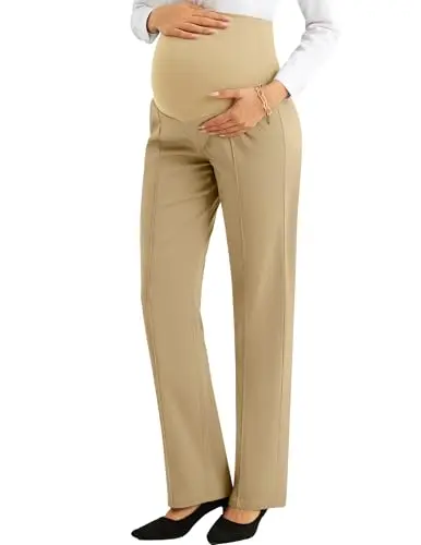 PACBREEZE women's maternity straight-leg pants with front pleats.