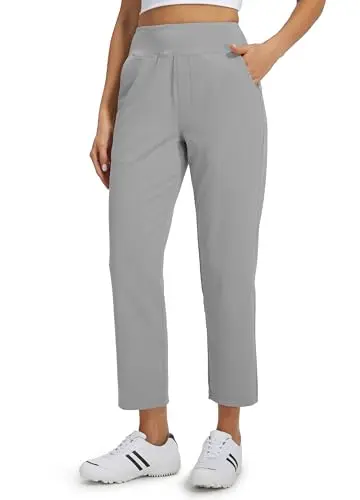 Libin Women's Golf Pants in grey, ankle-length with stretchy fabric and zipper pockets