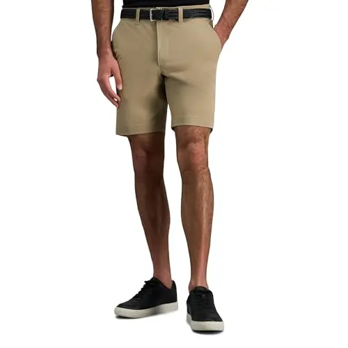 Haggar 9-inch inseam performance shorts in khaki color