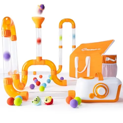 Air Toobz Bundle showing modular tubes, foam balls, fan unit, and fluffy Toobzters