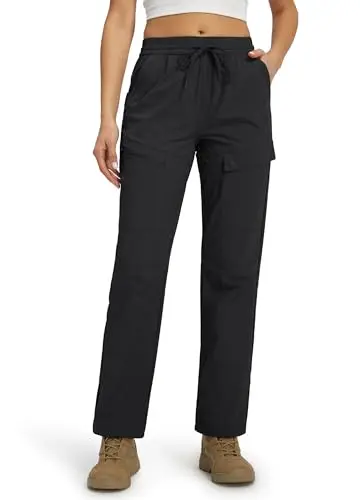 LIBIN women's black lightweight hiking cargo pants with multiple pockets.