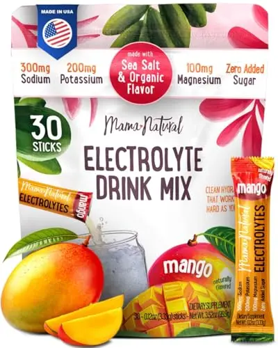 Mama Natural Organic Mango electrolyte powder stick packs