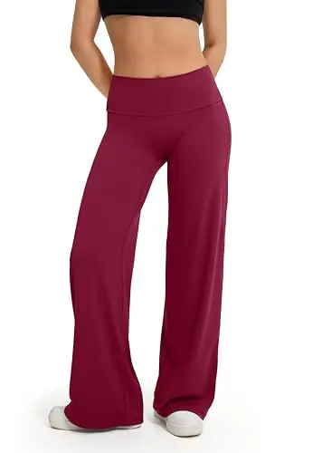 SUUKSESS Women Wide Leg Yoga Pants in red, size small, showing high waist and straight leg design