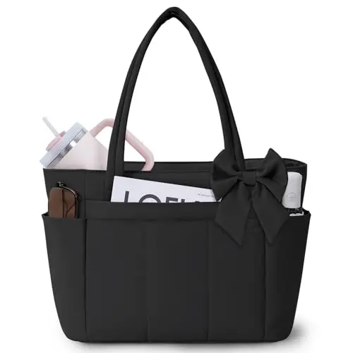 Wandering Nature puffer tote bag for nurses with detachable decorative bow