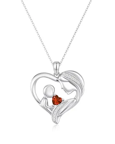January birthstone Garnet Red heart pendant necklace on display product image