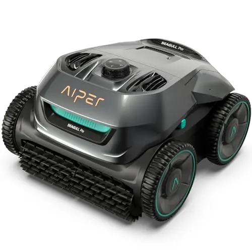 AIPER Seagull Pro gray cordless robotic pool cleaner on pool deck