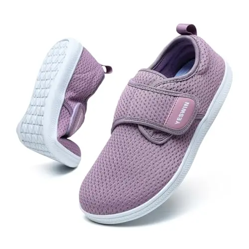 YESWIN women's walking shoes in purple with a wide toe box and adjustable strap