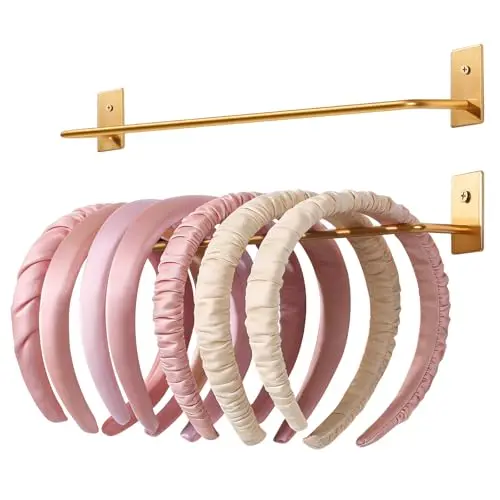 SNOWSTAR Headband Holder Organizer in gold mounted on a wall