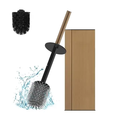 BGL Brushed Gold toilet brush and holder set with square design and dual brush heads