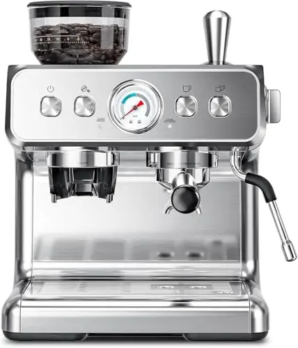 Kismile espresso machine with grinder in stainless steel