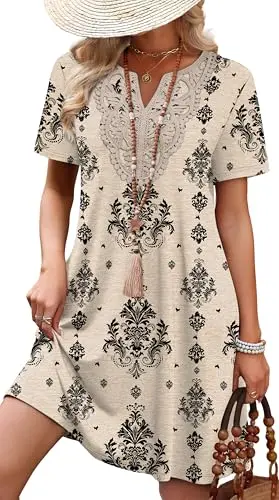 WIHOLL plus size midi dress with delicate lace trim and V-neck