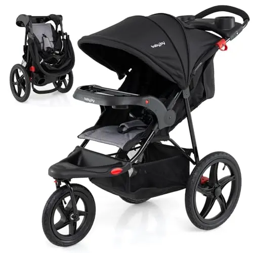 BABY JOY jogging stroller in black with parent tray