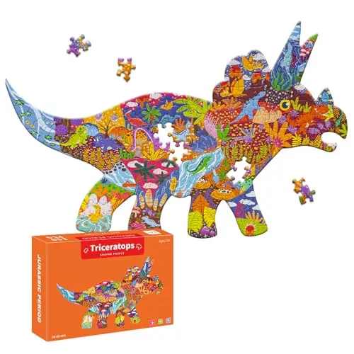GIVEITALL irregular shaped triceratops dinosaur puzzle with unique piece shapes