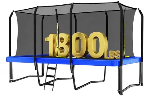 Zupapa blue rectangular trampoline with dual zipper entry and safety net