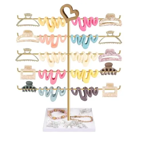 SNOWSTAR 5-tier desktop hair clip holder stand with metal tray
