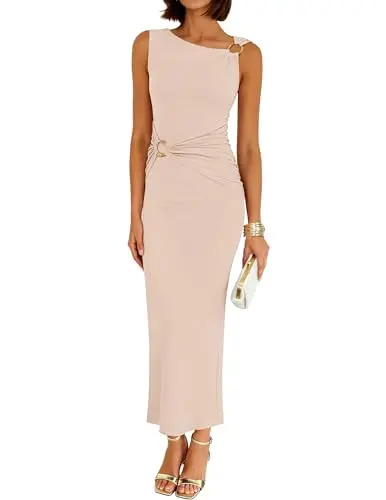 ZESICA sleeveless bodycon maxi dress in apricot with ruched details