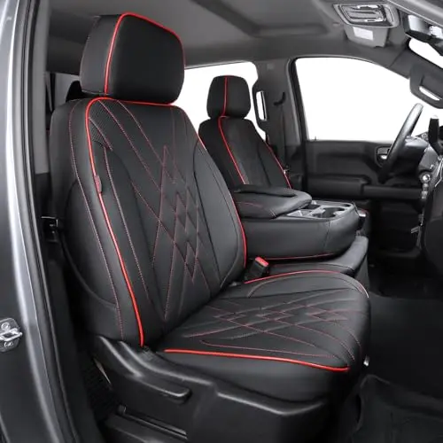 EKR Silverado seat covers in black with red trim, designed for the rear row of a Double Cab truck.