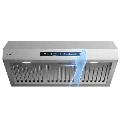 CIARRA under cabinet range hood in stainless steel with gesture and touch controls