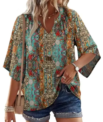 WIHOLL Loose Fit Blouse with Hawaiian Print