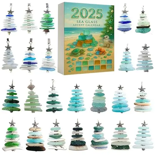 Ocean-themed advent calendar with sea glass style marine animal ornaments
