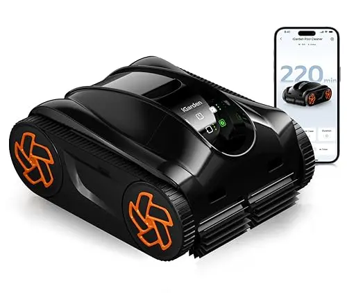 iGarden K36 black robotic pool cleaner with touchscreen display