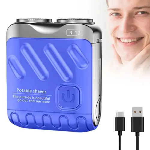 Blue portable rotary dual ring electric shaver